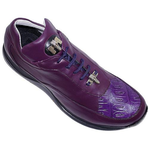 Mauri 8900 Violet Genuine Hornback Crocodile And Nappa Leather Sneakers With Silver Mauri Crocodile Head